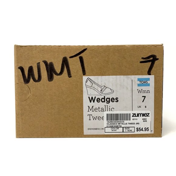 Toms Toe Peep Wedges Classics Metallic Tweed Sz 7 - Picture 2 of 8